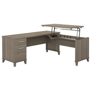 Unique Desk, L-Shaped Design With Rectangular Top and Lift Desktop, Ash Grey