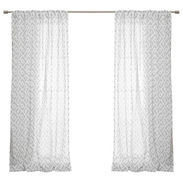 Faux Linen Geo Lattice Curtains, Gray, 52"x84"
