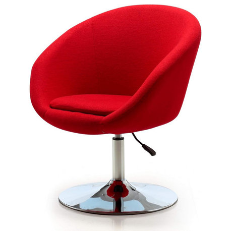 Stylish Mid-Century Accent Chair with Bowl Seat Design, Swivel & Adjustable, Red