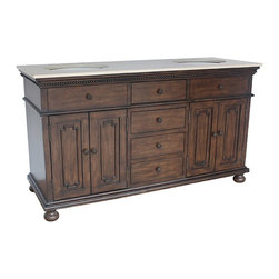 Antique 60 inch Double Sink Bathroom Vanity Cherry Brown Finish - Bathroom Vanities And Sink Consoles