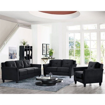 LifeStyle Solutions Hartford 3 Piece Microfiber Sofa Set in Black