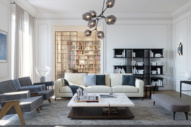 Ispirazione per un grande soggiorno minimal aperto con parquet chiaro