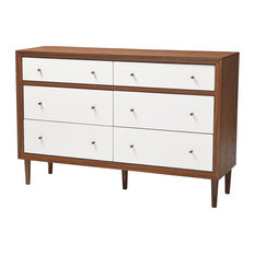 Harlow Modern Scandinavian Style Storage Dresser, Walnut Brown/White