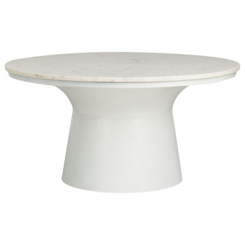Lana Pedestal Coffee Table, White Marble/White