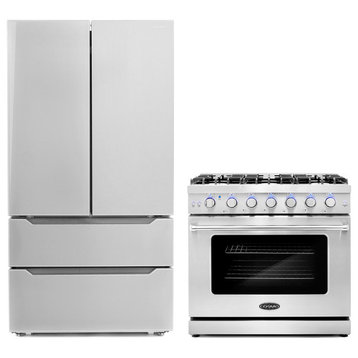 2-Piece Kitchen, 36" Gas Range and French Door Refrigerator