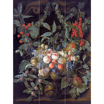 Tile Mural A Still Life With A Garland Of Peaches, Glossy