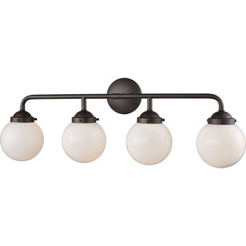 Beckett 4 Light Bath In Oil Rubbed Bronze And Opal White Glass
