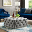 Lewis Square Cocktail Ottoman, Allover Tufted, Castered Legs, Velvet, Gray