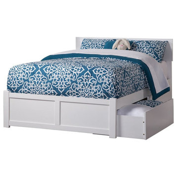Catania Full Solid Wood Bed and Footboard with Storage Drawers in White