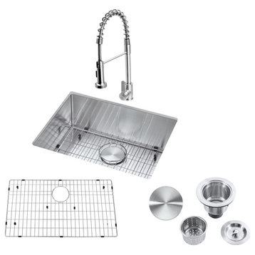 23"Undermount Kitchen Sink and Faucet  Drain AssemblyandStrainer, Bottom Grid