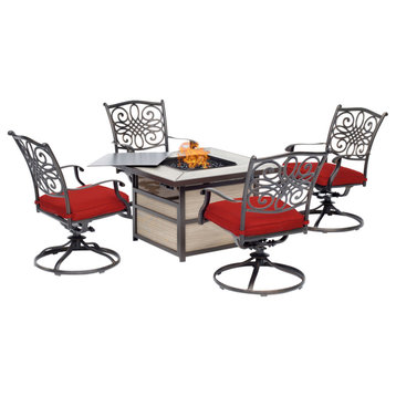 Traditions 5-Piece Fire Pit Chat Set With 4 Swivel Rockers With Fire Pit Table