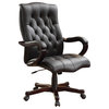 Dixon Executive Chair Black Bonded Leather, Wood Accents in a Rich Mahogany