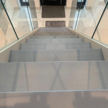 New Grey & White Staircase | Frameless Glass & Box Treads | Essex