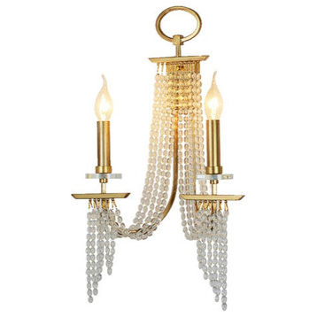 Luxury Contemporary LED Crystal Chandelier with Beads for Dining Room, 2 Heads