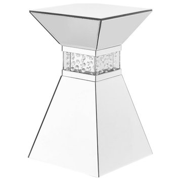 Pemberly Row 20" Clear Crystal Mirrored Accent Pedestal End Table