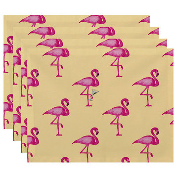 18"x14" Flamingo Fanfare Martini Animal Print Placemats, Set of 4, Yellow