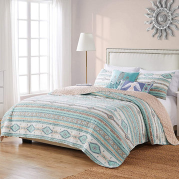 Barefoot Bungalow Phoenix Quilt and Pillow Sham Set - Turquoise Twin