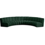Meridian Furniture - Infinity Black Boucle Fabric Upholstered Arc Shaped Modular Sectional, Green, 5-Piece, Arc-Shaped - Mix and match this Infinity boucle fabric modular chair with other items in the Infinity collection to find the best possible seating solution for your gang. Rich green boucle fabric feels welcoming and soft to the skin, so you stay seated comfortably for the big game or while watching your favorite programs. Deep channel tufting adds to the longevity and durability of this modular chair while giving it texture.