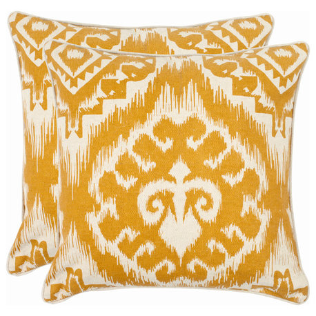 Safavieh Amiri Pillow, Set of 2, Saffron, 18"x18"