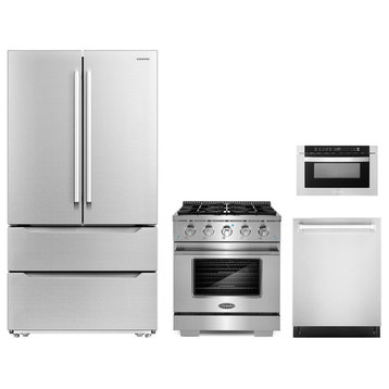 4PC Package 30 Gas Range 24" Microwave Drawer Dishwasher & Refrigerator