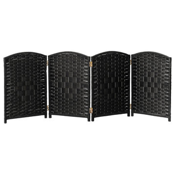2 ft. Short Diamond Weave Fiber Room Divider Black 4 Panel