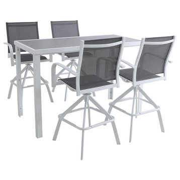 Naples 5-Piece Outdoor High-Dining Set with 4 Swivel Bar Chairs, Glass-Top Table