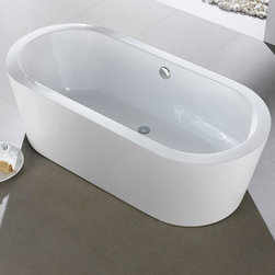 66" x 31" White Oval Soaking Free-Standing Pedestal Bathtub - Bathtubs
