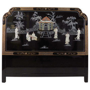 Black Lacquer Headboard Inlaid With Mother of Pearl, Queen, 62"x 54"