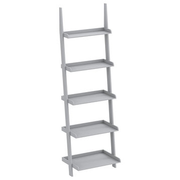 Safdie & Co. 70"H 5-Tier Wall Shelf with Borders in Light Grey