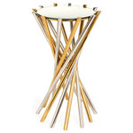 Jonathan Adler - Electrum Accent Table - A swirling constellation of polished brass and polished nickel rods topped with mirrored glass, our Electrum Accent Table is the perfect cocktail perch. With a simple but kinetic form and a glamorous combo of brass and nickel, our Electrum Collection is sure to be a future classic. Jonathan believes design is successful if it looks as if it has always existed, as if it was uncovered rather than designed-the Electrum Accent Table fits the bill. Electrum is a naturally occurring alloy of gold and silver, and the embodiment of our belief that you should mix your metals with abandon.