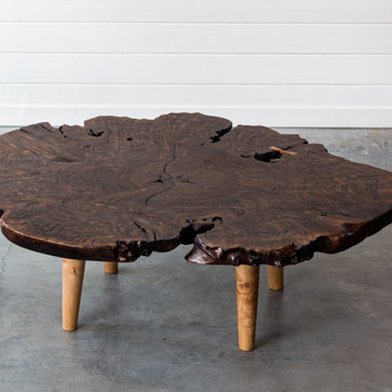 Black Walnut Live Edge Round Coffee Table | Burled Oregon Walnut | Maple Tapered