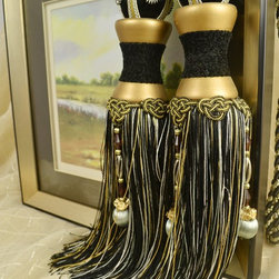 5 Colors QYM17 Faux Silk Curtain Tassel Tie Backs in Black Color - Window Treatment Accessories