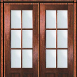 Prehung Patio Transom Double Door 96 Mahogany 3/4 Lite 6 Lite - Patio Doors