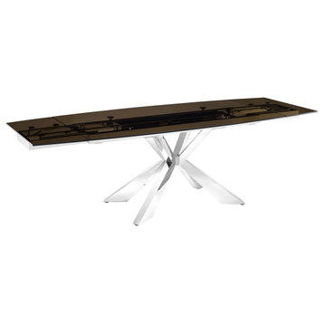 Icon Manual Dining Table with Stainless Base and Smoked Top