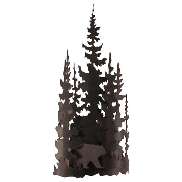 Burnt Sienna Iron Bear and Tree Wall Sconce