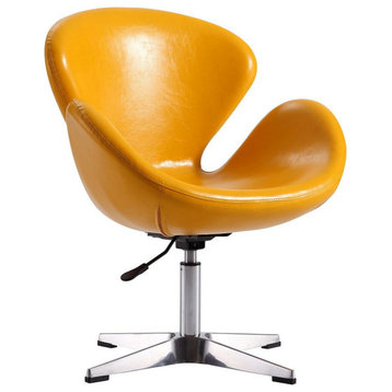 Raspberry Faux Leather Adjustable Swivel Chair, Yellow and Polished Chrome