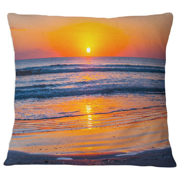 Sandy Sea Beach in Early Morning Seashore Throw Pillow, 18"x18"
