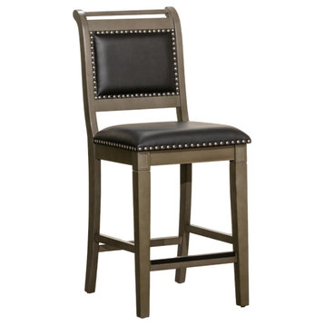 DTY Indoor Living Centennial Bar and Counter Stool, Weathered Gray/Black Leather, 24"