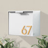 Cubby Wall Mounted Mailbox + House Numbers, Lock Included, Outgoing Flag, White, Brass Font