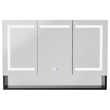 Modern LED Triple Doors Mirror Medicine Cabinet With 3-Touch Switches, Black