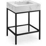 Meridian Furniture - Marmo Bathroom Vanity, White, 24" Wide, Matte Black Finish - Give your bathroom a fresh new look with this Marmo 24-inch bathroom vanity. This eye-grabbing vanity gives your restroom a spa vibe that's oozing contemporary charm and sophistication. The white engineered stone sink features white veining for an upscale presentation and rests on a matte black-finish stainless steel base for long-lasting beauty and performance. Ceramic construction ensures durability, so you can count on this 24-inch sink lasting for the long haul.