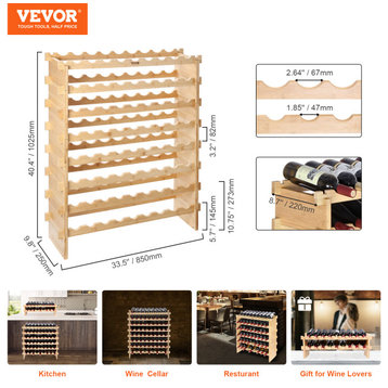 VEVOR Stackable Modular Wine Rack Bamboo Wood Display Shelf, 8 Tier, 72 Bottle