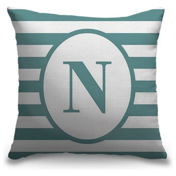 "Letter N - Striped Oval" Outdoor Pillow 18"x18"