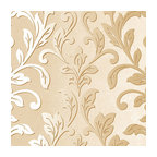 Textured Leaf Damask Wallpaper, Beige and Metallic Gold, 1 Bolt