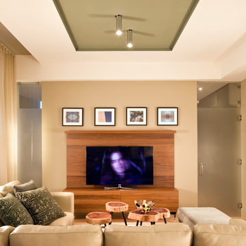 Living room with Walnut Media Center