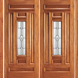 Pre-hung Mahogany Center Lite Exterior Double Door Two Sidelites - Front Doors