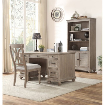 Bowery Hill Wood Executive Desk in Driftwood Light Brown Finish