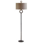 Uttermost - Uttermost 28633 Ferro - One Light Floor Lamp - Hammered cast iron finished in an aged rust brown. The round, hardback shade is a rust beige linen fabric.
