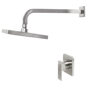 CROWN Bath Shower Set with Rough-in Valve, Square Shower Head, Arm and Handle, Brushed Nickel