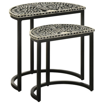 Pemberly Row 2-piece Metal Demilune Nesting Table Black and White
